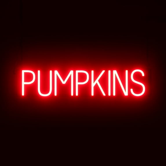 SpellBrite PUMPKINS LED Sign for Business. 29.8" x 6.3" Red PUMPKINS Sign Has Neon Sign Look With Energy Efficient LED Light Source. Visible from 500+ Feet, 8 Animation Settings.