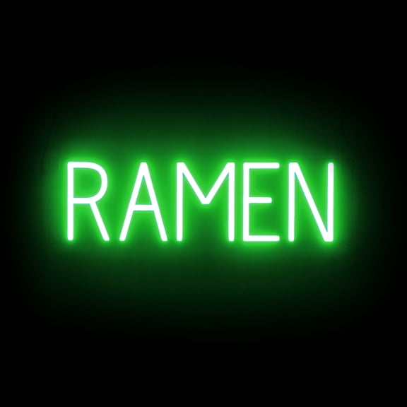 SpellBrite RAMEN LED Sign for Business. 21.6" x 6.3" Green RAMEN Sign Has Neon Sign Look With Energy Efficient LED Light Source. Visible from 500+ Feet, 8 Animation Settings.