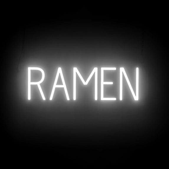 SpellBrite RAMEN LED Sign for Business. 21.6" x 6.3" White RAMEN Sign Has Neon Sign Look With Energy Efficient LED Light Source. Visible from 500+ Feet, 8 Animation Settings.