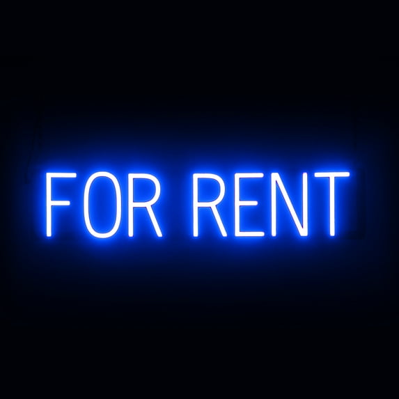 SpellBrite FOR RENT LED Sign for Business. 29.2" x 6.3" Blue FOR RENT Sign Has Neon Sign Look With Energy Efficient LED Light Source. Visible from 500+ Feet, 8 Animation Settings.