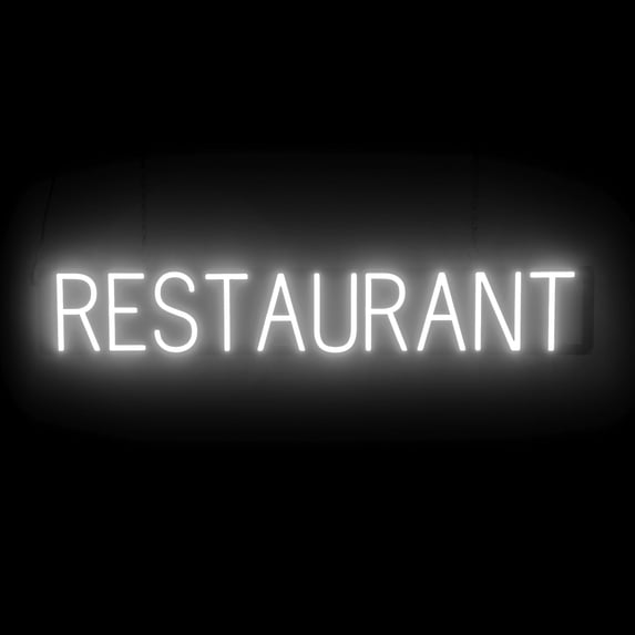 SpellBrite RESTAURANT LED Sign for Business. 39.3" x 6.3" White RESTAURANT Sign Has Neon Sign Look With Energy Efficient LED Light Source. Visible from 500+ Feet, 8 Animation Settings.