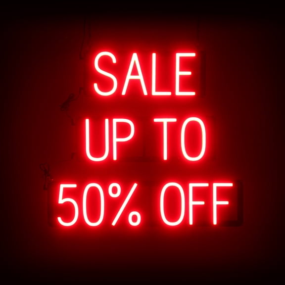 SpellBrite SALE UP TO 50% OFF LED Sign for Business. 26.3" x 23.8" Red SALE UP TO 50% OFF Sign Has Neon Sign Look With Energy Efficient LED Light Source. Visible from 500+ Feet, 8 Animation Settings.