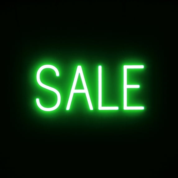 SpellBrite SALE LED Sign for Business. 16.3" x 6.3" Green SALE Sign Has Neon Sign Look With Energy Efficient LED Light Source. Visible from 500+ Feet, 8 Animation Settings.