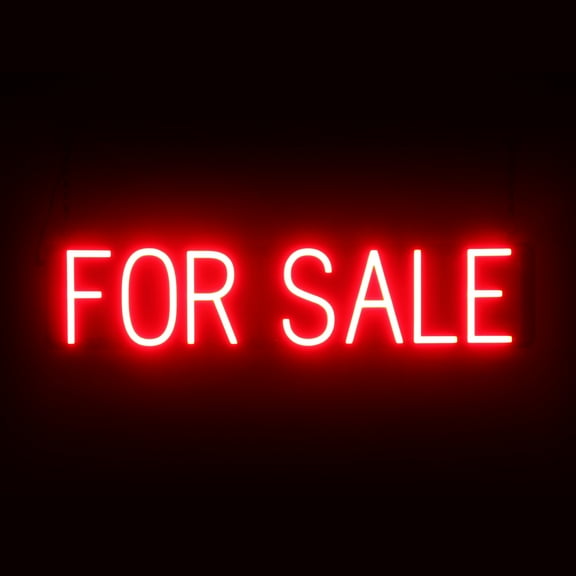 SpellBrite FOR SALE LED Sign for Business. 29.1" x 6.3" Red FOR SALE Sign Has Neon Sign Look With Energy Efficient LED Light Source. Visible from 500+ Feet, 8 Animation Settings.