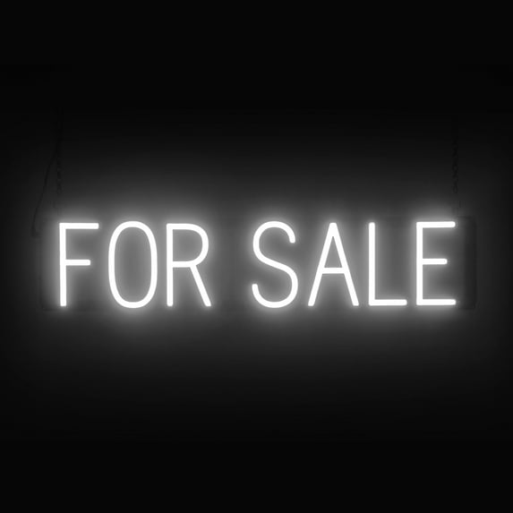 SpellBrite FOR SALE LED Sign for Business. 29.1" x 6.3" White FOR SALE Sign Has Neon Sign Look With Energy Efficient LED Light Source. Visible from 500+ Feet, 8 Animation Settings.