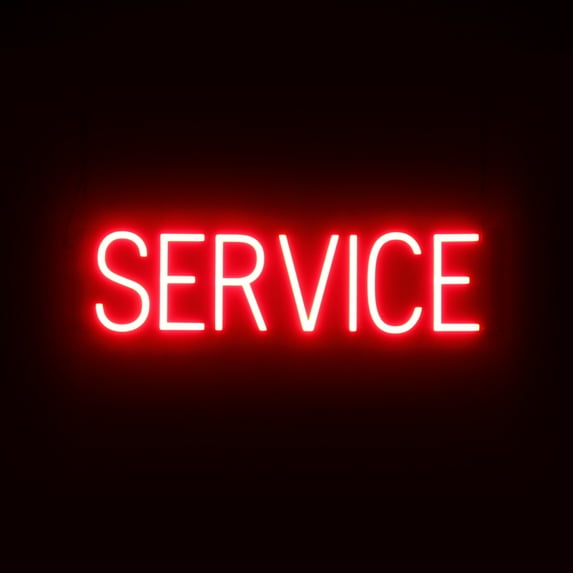 SpellBrite SERVICE LED Sign for Business. 24.9" x 6.3" Red SERVICE Sign Has Neon Sign Look With Energy Efficient LED Light Source. Visible from 500+ Feet, 8 Animation Settings.