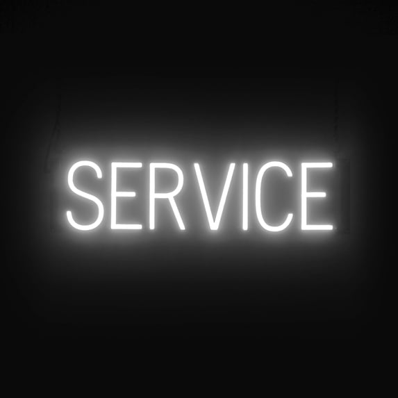 SpellBrite SERVICE LED Sign for Business. 24.9" x 6.3" White SERVICE Sign Has Neon Sign Look With Energy Efficient LED Light Source. Visible from 500+ Feet, 8 Animation Settings.