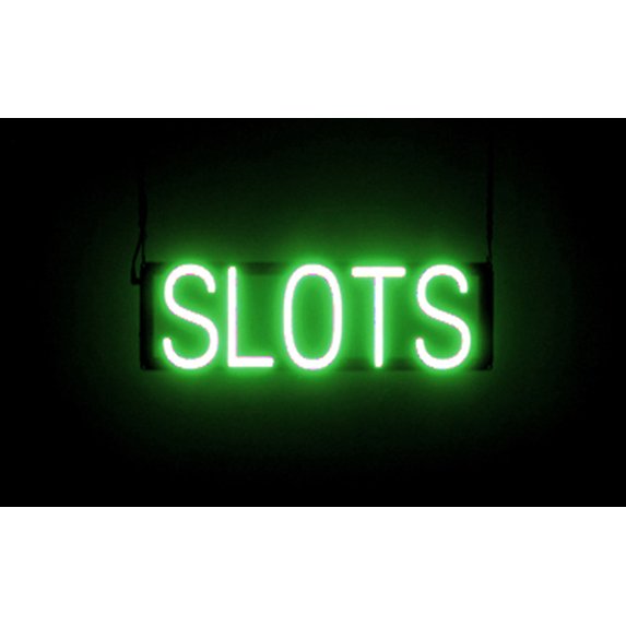 SpellBrite SLOTS LED Sign for Business. 20.3" x 6.3" Green SLOTS Sign Has Neon Sign Look With Energy Efficient LED Light Source. Visible from 500+ Feet, 8 Animation Settings.