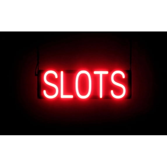 SpellBrite SLOTS LED Sign for Business. 20.3" x 6.3" Red SLOTS Sign Has Neon Sign Look With Energy Efficient LED Light Source. Visible from 500+ Feet, 8 Animation Settings.