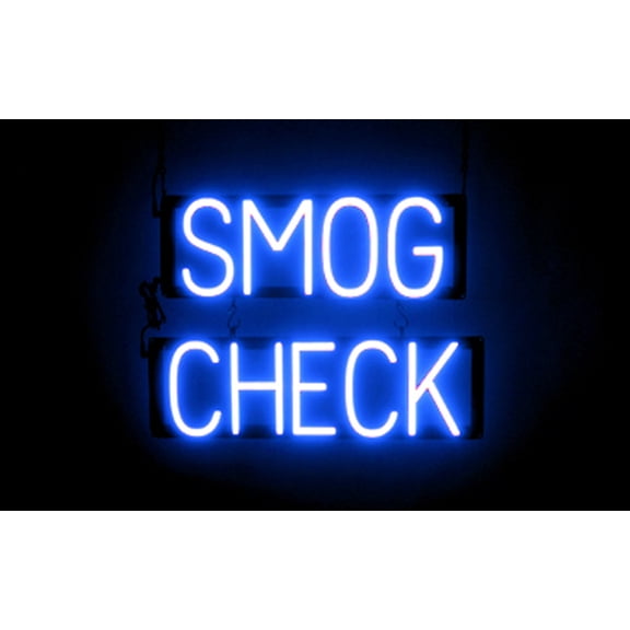 SpellBrite SMOG CHECK LED Sign for Business. 20.5" x 15.0" Blue SMOG CHECK Sign Has Neon Sign Look With Energy Efficient LED Light Source. Visible from 500+ Feet, 8 Animation Settings.