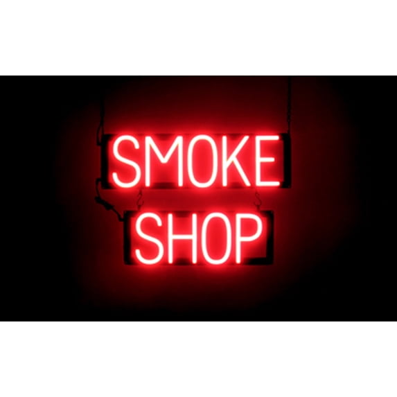 SpellBrite SMOKE SHOP LED Sign for Business. 21.4" x 15.0" Red SMOKE SHOP Sign Has Neon Sign Look With Energy Efficient LED Light Source. Visible from 500+ Feet, 8 Animation Settings.