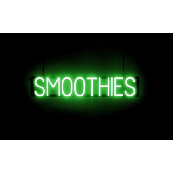 SpellBrite SMOOTHIES LED Sign for Business. 33.7" x 6.3" Green SMOOTHIES Sign Has Neon Sign Look With Energy Efficient LED Light Source. Visible from 500+ Feet, 8 Animation Settings.