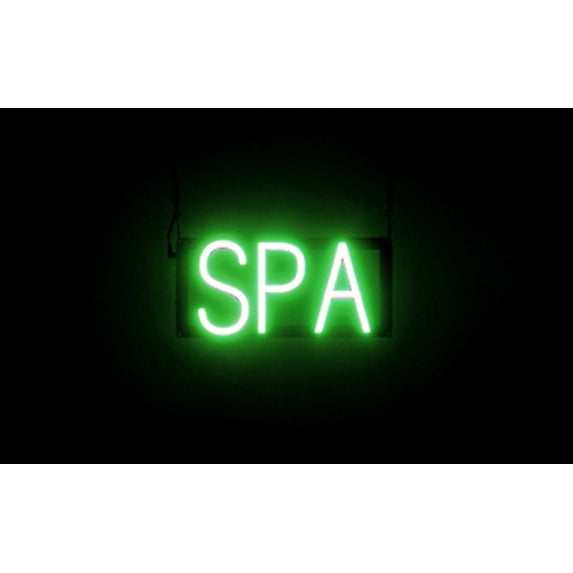 SpellBrite SPA LED Sign for Business. 13.4" x 6.3" Green SPA Sign Has Neon Sign Look With Energy Efficient LED Light Source. Visible from 500+ Feet, 8 Animation Settings.