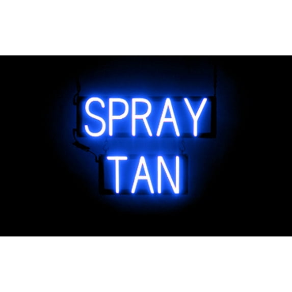 SpellBrite SPRAY TAN LED Sign for Business. 21.1" x 15.0" Blue SPRAY TAN Sign Has Neon Sign Look With Energy Efficient LED Light Source. Visible from 500+ Feet, 8 Animation Settings.