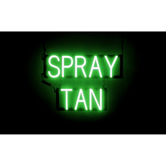 SpellBrite SPRAY TAN LED Sign for Business. 21.1" x 15.0" Green SPRAY TAN Sign Has Neon Sign Look With Energy Efficient LED Light Source. Visible from 500+ Feet, 8 Animation Settings.