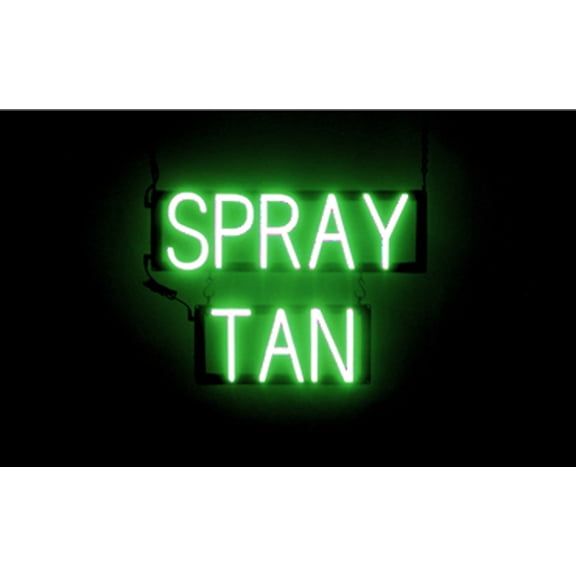 SpellBrite SPRAY TAN LED Sign for Business. 21.1" x 15.0" Green SPRAY TAN Sign Has Neon Sign Look With Energy Efficient LED Light Source. Visible from 500+ Feet, 8 Animation Settings.