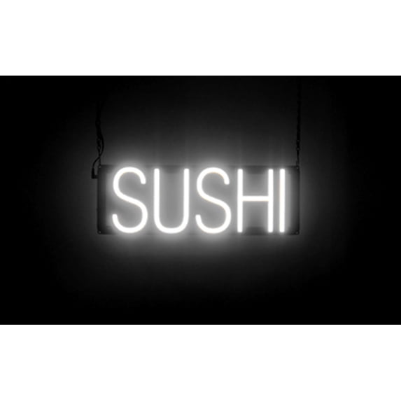 SpellBrite SUSHI LED Sign for Business. 18.0" x 6.3" White SUSHI Sign Has Neon Sign Look With Energy Efficient LED Light Source. Visible from 500+ Feet, 8 Animation Settings.