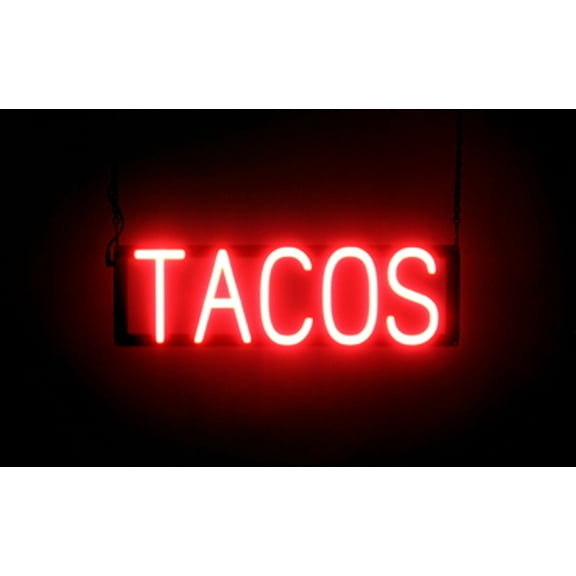 SpellBrite TACOS LED Sign for Business. 21.3" x 6.3" Red TACOS Sign Has Neon Sign Look With Energy Efficient LED Light Source. Visible from 500+ Feet, 8 Animation Settings.