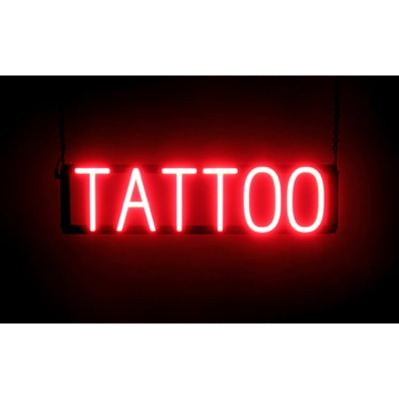 SpellBrite TATTOO LED Sign for Business. 24.1" x 6.3" Red TATTOO Sign Has Neon Sign Look With Energy Efficient LED Light Source. Visible from 500+ Feet, 8 Animation Settings.