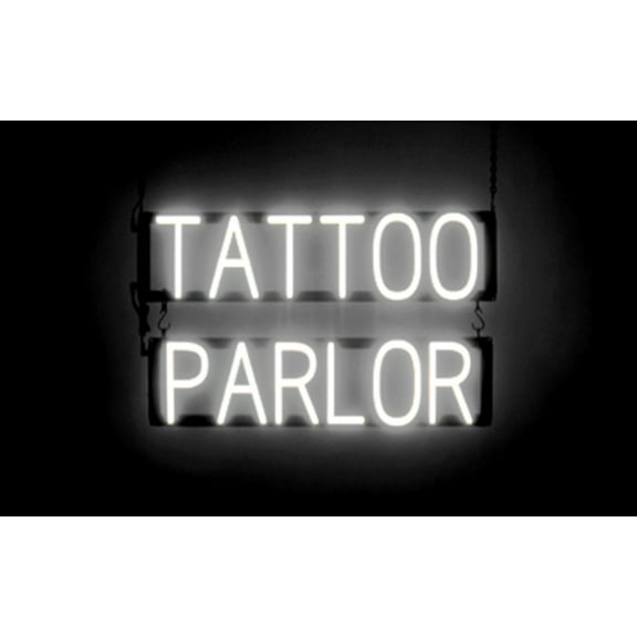 SpellBrite TATTOO PARLOR LED Sign for Business. 24.1" x 15.0" White TATTOO PARLOR Sign Has Neon Sign Look With Energy Efficient LED Light Source. Visible from 500+ Feet, 8 Animation Settings.