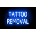thumbnail image 1 of SpellBrite TATTOO REMOVAL LED Sign for Business. 29.0" x 15.0" Blue TATTOO REMOVAL Sign Has Neon Sign Look With Energy Efficient LED Light Source. Visible from 500+ Feet, 8 Animation Settings., 1 of 4