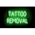 thumbnail image 1 of SpellBrite TATTOO REMOVAL LED Sign for Business. 29.0" x 15.0" Green TATTOO REMOVAL Sign Has Neon Sign Look With Energy Efficient LED Light Source. Visible from 500+ Feet, 8 Animation Settings., 1 of 4