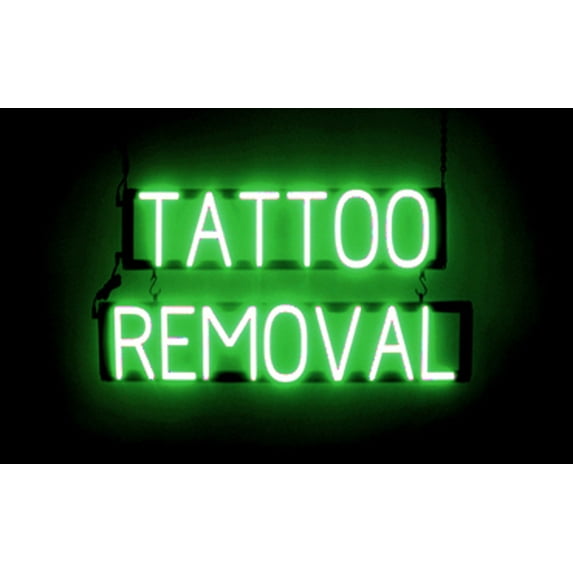 SpellBrite TATTOO REMOVAL LED Sign for Business. 29.0" x 15.0" Green TATTOO REMOVAL Sign Has Neon Sign Look With Energy Efficient LED Light Source. Visible from 500+ Feet, 8 Animation Settings.