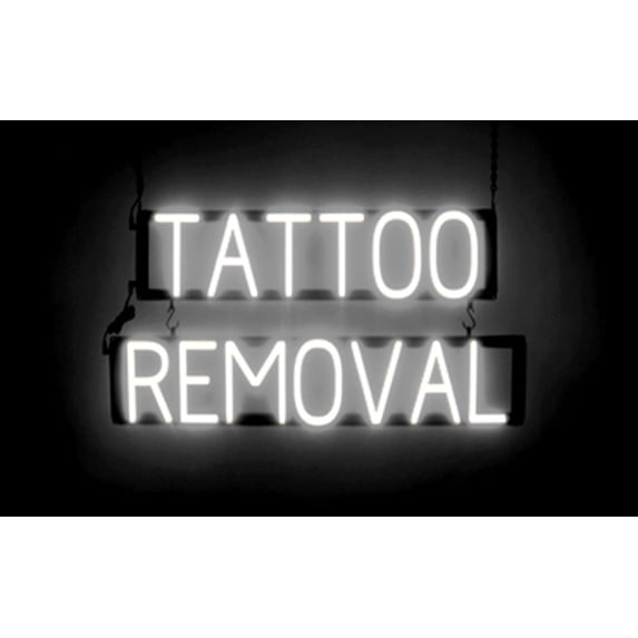 SpellBrite TATTOO REMOVAL LED Sign for Business. 29.0" x 15.0" White TATTOO REMOVAL Sign Has Neon Sign Look With Energy Efficient LED Light Source. Visible from 500+ Feet, 8 Animation Settings.