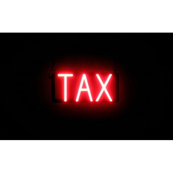 SpellBrite TAX LED Sign for Business. 14.0" x 6.3" Red TAX Sign Has Neon Sign Look With Energy Efficient LED Light Source. Visible from 500+ Feet, 8 Animation Settings.