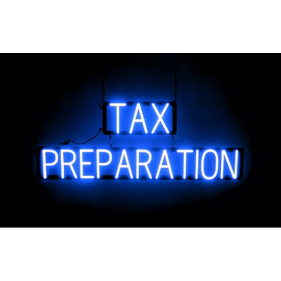 SpellBrite TAX PREPARATION LED Sign for Business. 40.2" x 15.0" Blue TAX PREPARATION Sign Has Neon Sign Look With Energy Efficient LED Light Source. Visible from 500+ Feet, 8 Animation Settings.