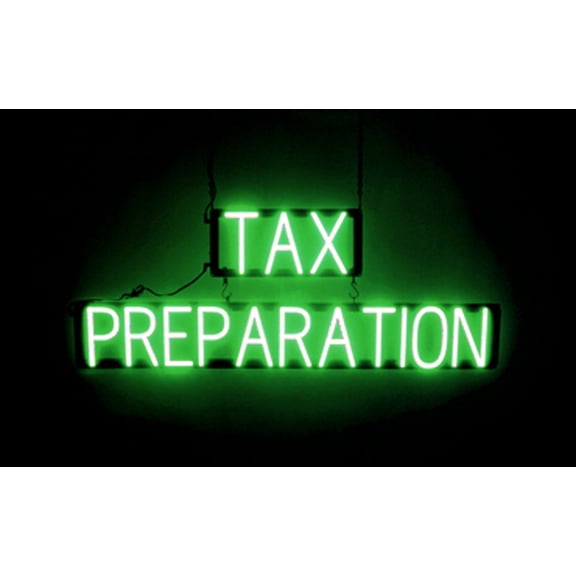 SpellBrite TAX PREPARATION LED Sign for Business. 40.2" x 15.0" Green TAX PREPARATION Sign Has Neon Sign Look With Energy Efficient LED Light Source. Visible from 500+ Feet, 8 Animation Settings.