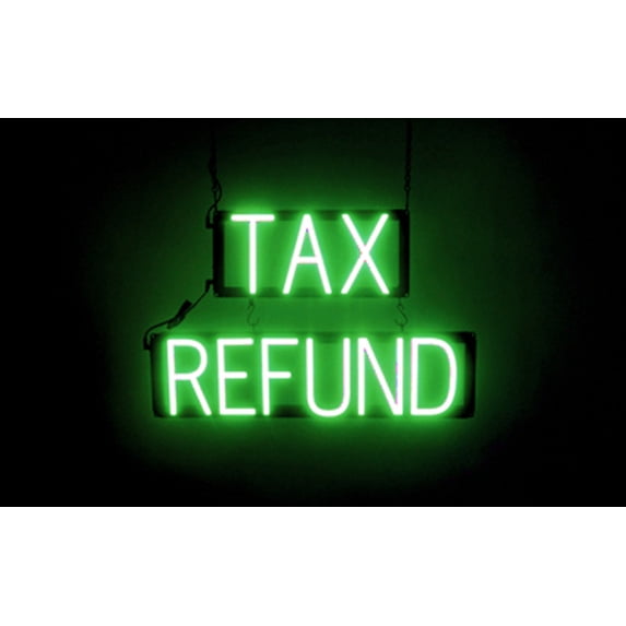SpellBrite TAX REFUND LED Sign for Business. 23.5" x 15.0" Green TAX REFUND Sign Has Neon Sign Look With Energy Efficient LED Light Source. Visible from 500+ Feet, 8 Animation Settings.