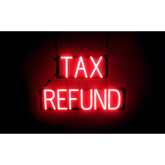 SpellBrite TAX REFUND LED Sign for Business. 23.5" x 15.0" Red TAX REFUND Sign Has Neon Sign Look With Energy Efficient LED Light Source. Visible from 500+ Feet, 8 Animation Settings.