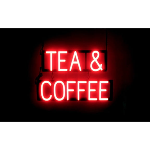 SpellBrite TEA & COFFEE LED Sign for Business. 22.7" x 15.0" Red TEA & COFFEE Sign Has Neon Sign Look With Energy Efficient LED Light Source. Visible from 500+ Feet, 8 Animation Settings.