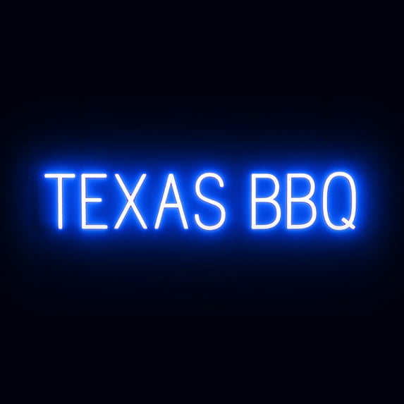 SpellBrite TEXAS BBQ LED Sign for Business. 33.9" x 6.3" Blue TEXAS BBQ Sign Has Neon Sign Look With Energy Efficient LED Light Source. Visible from 500+ Feet, 8 Animation Settings.