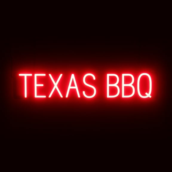 SpellBrite TEXAS BBQ LED Sign for Business. 33.9" x 6.3" Red TEXAS BBQ Sign Has Neon Sign Look With Energy Efficient LED Light Source. Visible from 500+ Feet, 8 Animation Settings.
