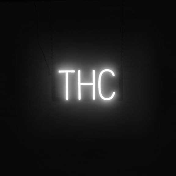 SpellBrite THC LED Sign for Business. 13.3" x 6.3" White THC Sign Has Neon Sign Look With Energy Efficient LED Light Source. Visible from 500+ Feet, 8 Animation Settings.