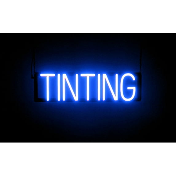 SpellBrite TINTING LED Sign for Business. 23.0" x 6.3" Blue TINTING Sign Has Neon Sign Look With Energy Efficient LED Light Source. Visible from 500+ Feet, 8 Animation Settings.