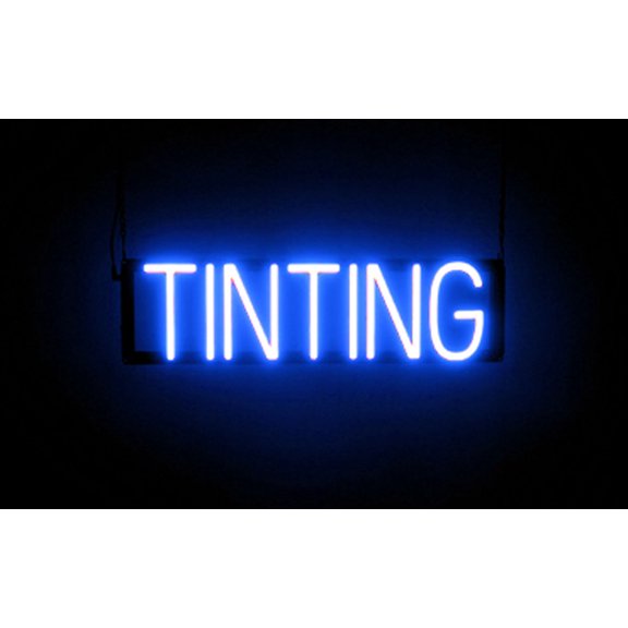 SpellBrite TINTING LED Sign for Business. 23.0" x 6.3" Blue TINTING Sign Has Neon Sign Look With Energy Efficient LED Light Source. Visible from 500+ Feet, 8 Animation Settings.