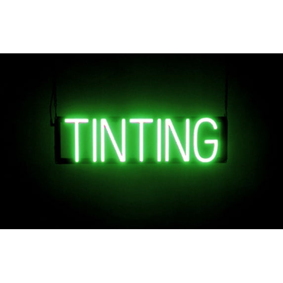 SpellBrite TINTING LED Sign for Business. 23.0" x 6.3" Green TINTING Sign Has Neon Sign Look With Energy Efficient LED Light Source. Visible from 500+ Feet, 8 Animation Settings.