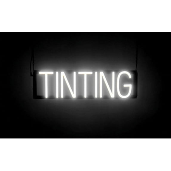 SpellBrite TINTING LED Sign for Business. 23.0" x 6.3" White TINTING Sign Has Neon Sign Look With Energy Efficient LED Light Source. Visible from 500+ Feet, 8 Animation Settings.