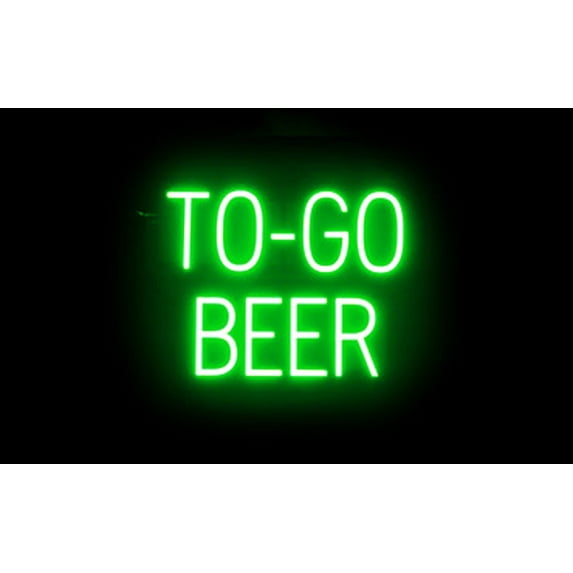 SpellBrite TO-GO BEER LED Sign for Business. 19.8" x 15.0" Green TO-GO BEER Sign Has Neon Sign Look With Energy Efficient LED Light Source. Visible from 500+ Feet, 8 Animation Settings.