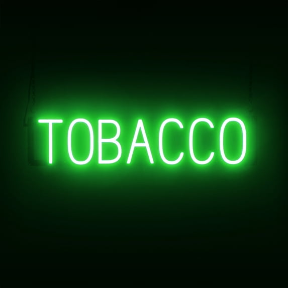 SpellBrite TOBACCO LED Sign for Business. 28.9" x 6.3" Green TOBACCO Sign Has Neon Sign Look With Energy Efficient LED Light Source. Visible from 500+ Feet, 8 Animation Settings.