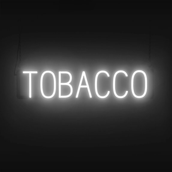 SpellBrite TOBACCO LED Sign for Business. 28.9" x 6.3" White TOBACCO Sign Has Neon Sign Look With Energy Efficient LED Light Source. Visible from 500+ Feet, 8 Animation Settings.