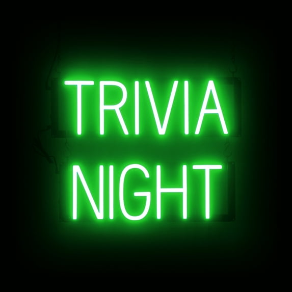 SpellBrite TRIVIA NIGHT LED Sign for Business. 19.8" x 15" Green TRIVIA NIGHT Sign Has Neon Sign Look With Energy Efficient LED Light Source. Visible from 500+ Feet, 8 Animation Settings.