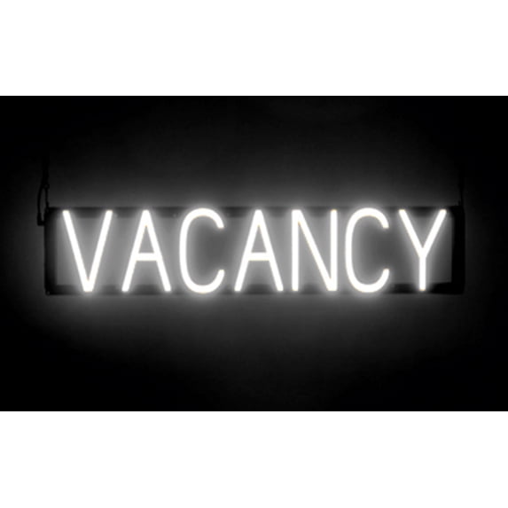 SpellBrite VACANCY LED Sign for Business. 29.9" x 6.3" White VACANCY Sign Has Neon Sign Look With Energy Efficient LED Light Source. Visible from 500+ Feet, 8 Animation Settings.