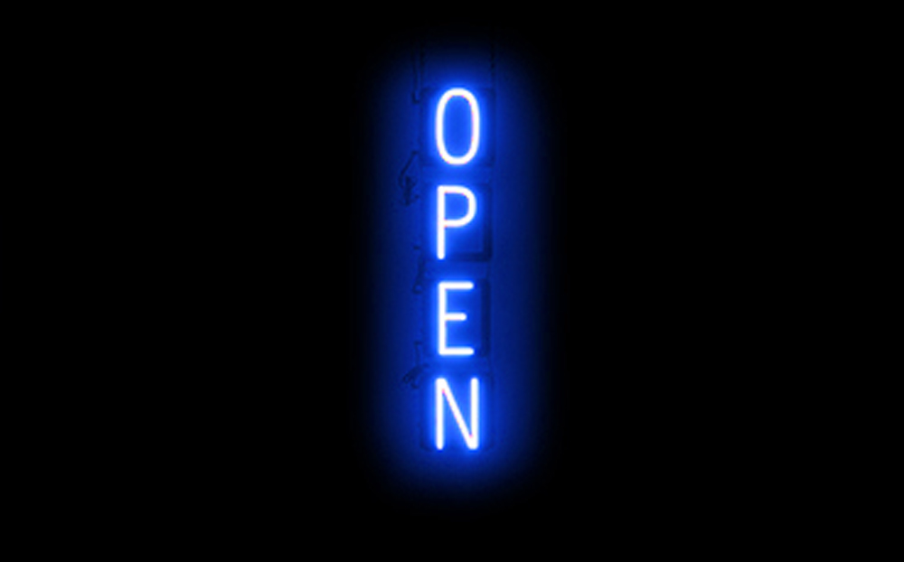 SpellBrite VERTICAL OPEN LED Sign for Business. 6.0" x 32.5" Blue VERTICAL OPEN Sign Has Neon Sign Look With Energy Efficient LED Light Source. Visible from 500+ Feet, 8 Animation Settings.