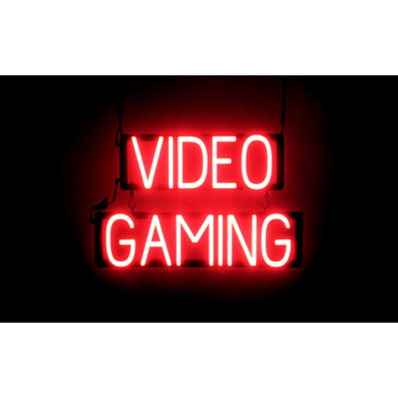 SpellBrite VIDEO GAMING LED Sign for Business. 23.5" x 15.0" Red VIDEO GAMING Sign Has Neon Sign Look With Energy Efficient LED Light Source. Visible from 500+ Feet, 8 Animation Settings.