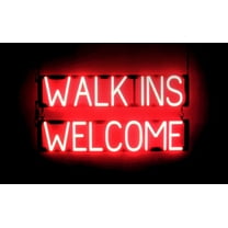 SpellBrite WALK INS WELCOME LED Sign for Business. 29.8" x 15.0" Red WALK INS WELCOME Sign Has Neon Sign Look With Energy Efficient LED Light Source. Visible from 500 Feet, 8 Animation Settings.