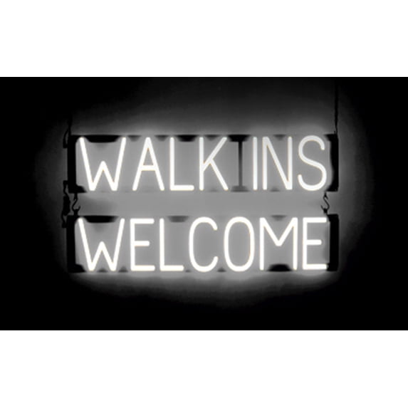 SpellBrite WALK INS WELCOME LED Sign for Business. 29.8" x 15.0" White WALK INS WELCOME Sign Has Neon Sign Look With Energy Efficient LED Light Source. Visible from 500+ Feet, 8 Animation Settings.